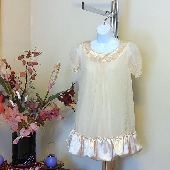 NWT Girl's Lace Cream Light Yellow Ruffle Pleated Summer Lined Dress US 14 - Picture 6 of 7